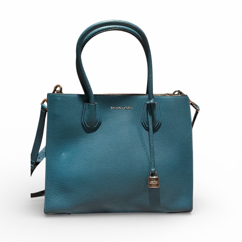 Michael Kors Leather Satchel Teal Turquoise Authentic - Picture 1 of 14